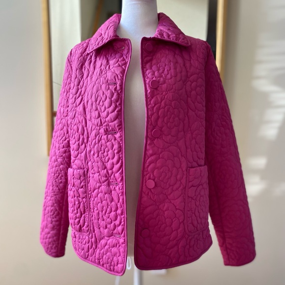 Talbots Quilted Rosette Magenta Puffer Barn Jacket size Small new with Tags - Picture 4 of 16